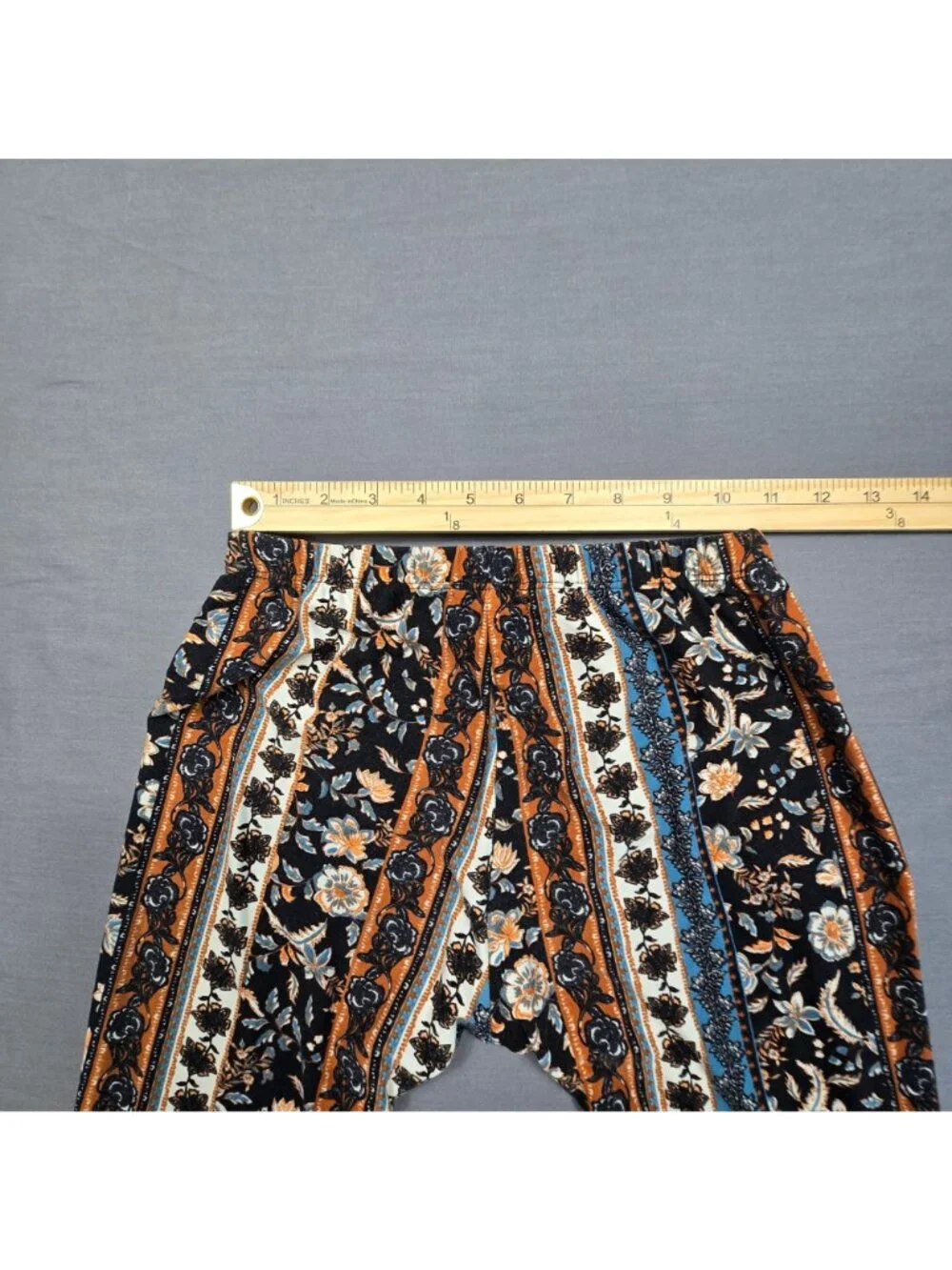 Très Bien Womens XS Flared Boho Pants Festival Striped Floral Vintage Hippie - Picture 5 of 5